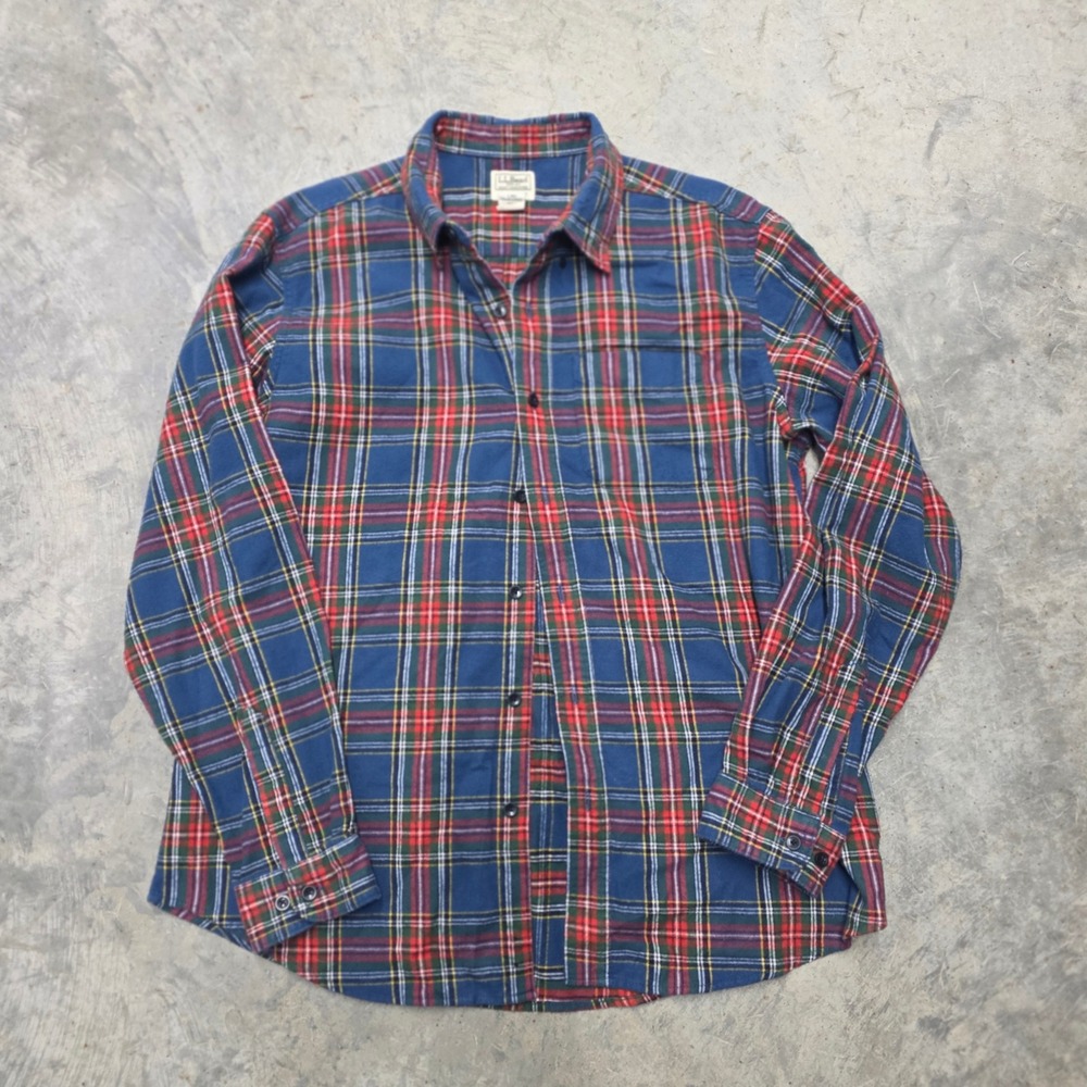 LL Bean Traditional Fit Plaid Flannel Shirt Men's L Red Blue Green‎ Cotton